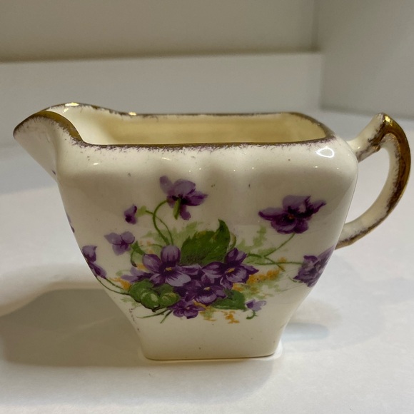Vtg James Kent Bone China Cream, Sugar and Tray to Hold Both Purple Flowers - Picture 7 of 14